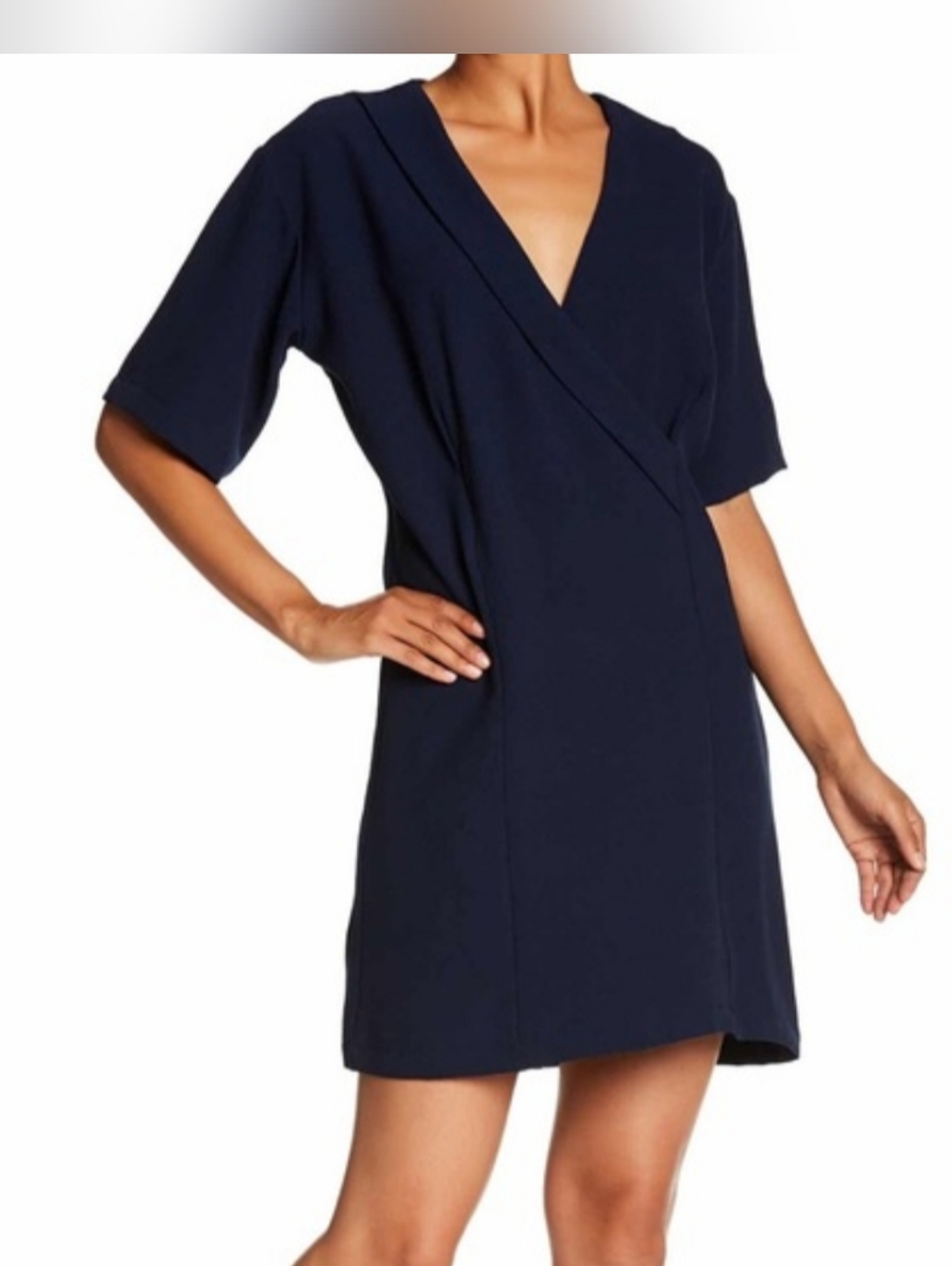 Bobeau Navy Blue V-neck Crossover Bust Crepe Dress NWT